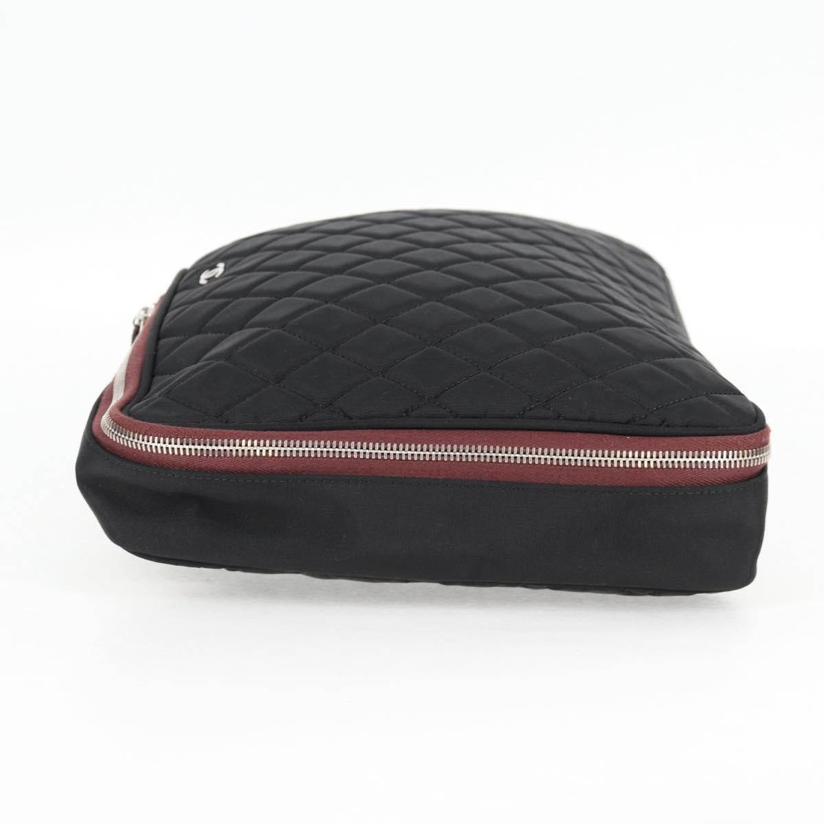 CHANEL Matelasse PC Case Nylon Black Silver CC Auth 121516M