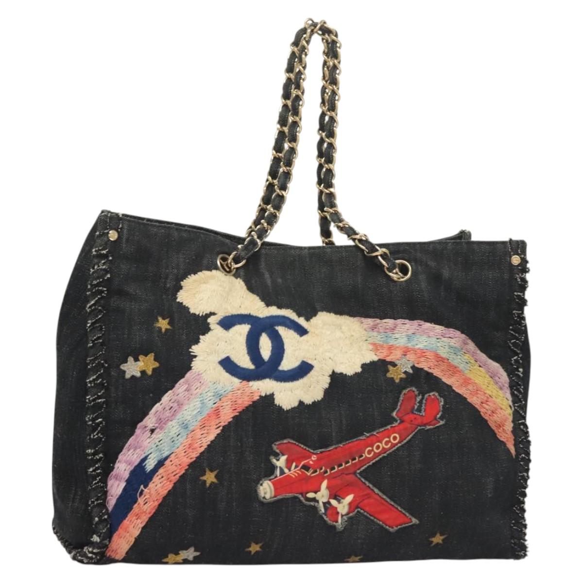CHANEL Chain Shoulder Bag Denim Blue Gold CC Auth 121517V