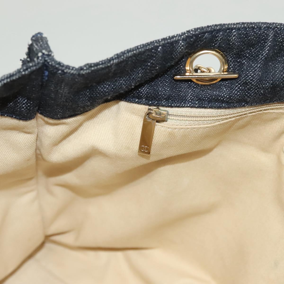 CHANEL Chain Shoulder Bag Denim Blue Gold CC Auth 121517V