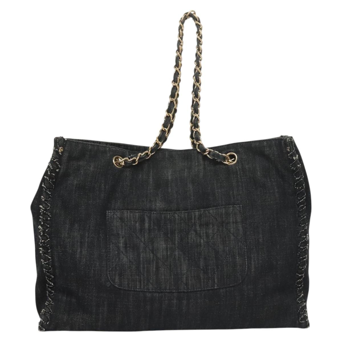 CHANEL Chain Shoulder Bag Denim Blue Gold CC Auth 121517V