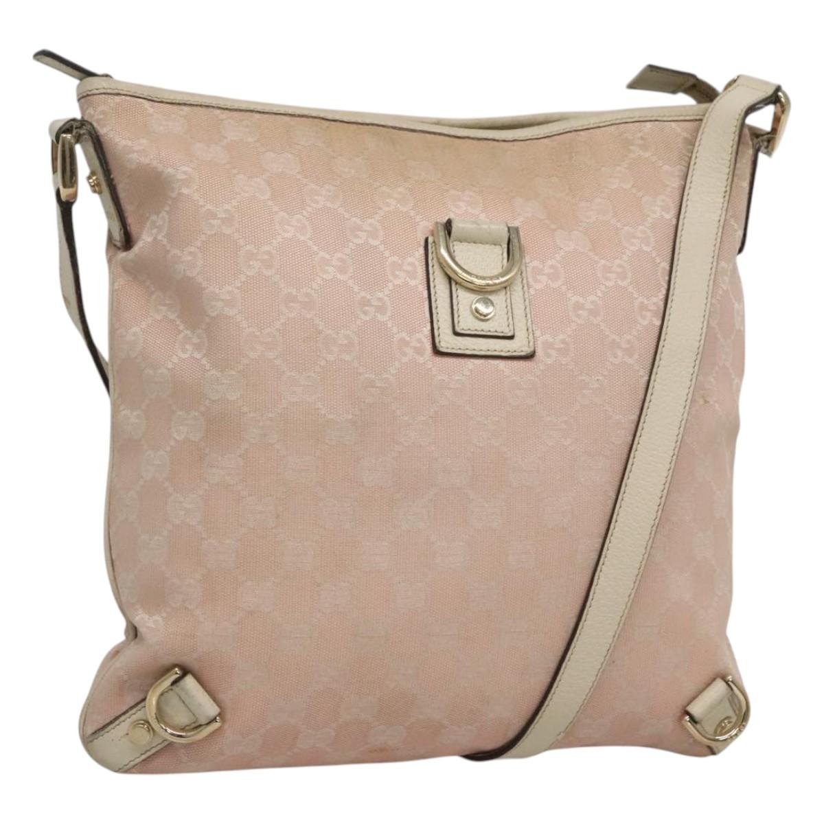 GUCCI GG Canvas Shoulder Bag Gold Pink 131326 Auth 121544