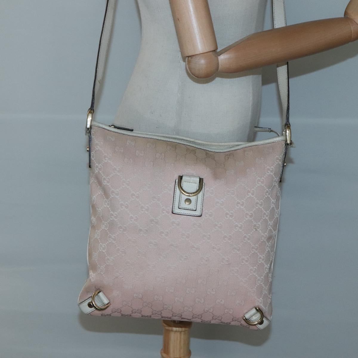 GUCCI GG Canvas Shoulder Bag Gold Pink 131326 Auth 121544