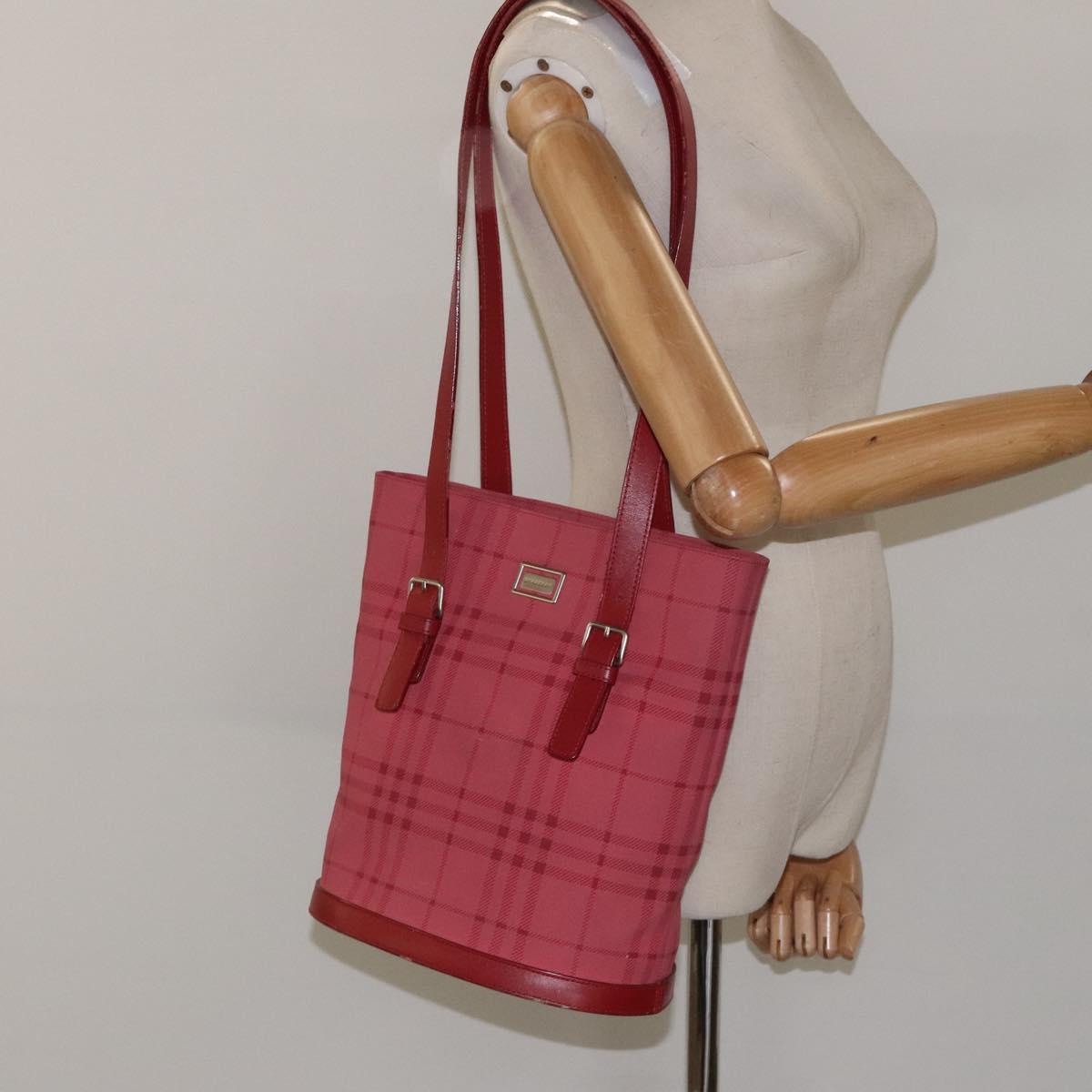 BURBERRY Nova Check Shoulder Bag Canvas Red Auth 121545