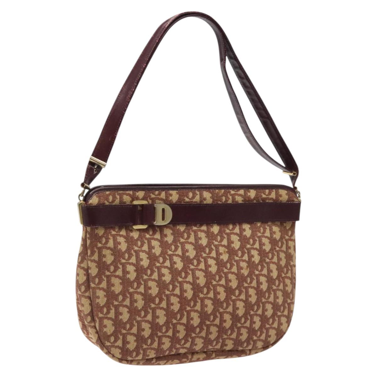 Christian Dior Trotter Canvas Shoulder Bag Red Gold Auth 121548