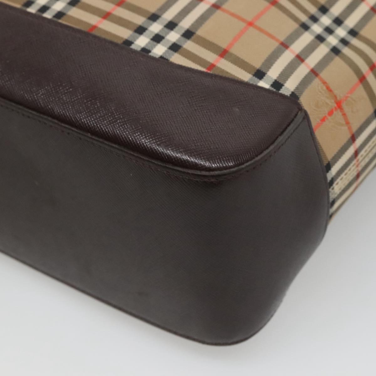 BURBERRY Nova Check Tote Bag Canvas Beige Gold Auth 121552