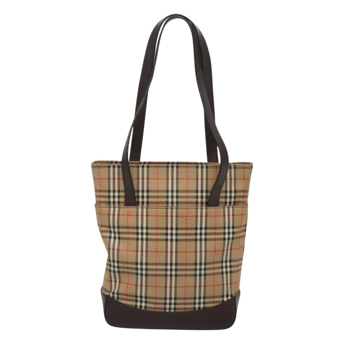 BURBERRY Nova Check Tote Bag Canvas Beige Gold Auth 121552