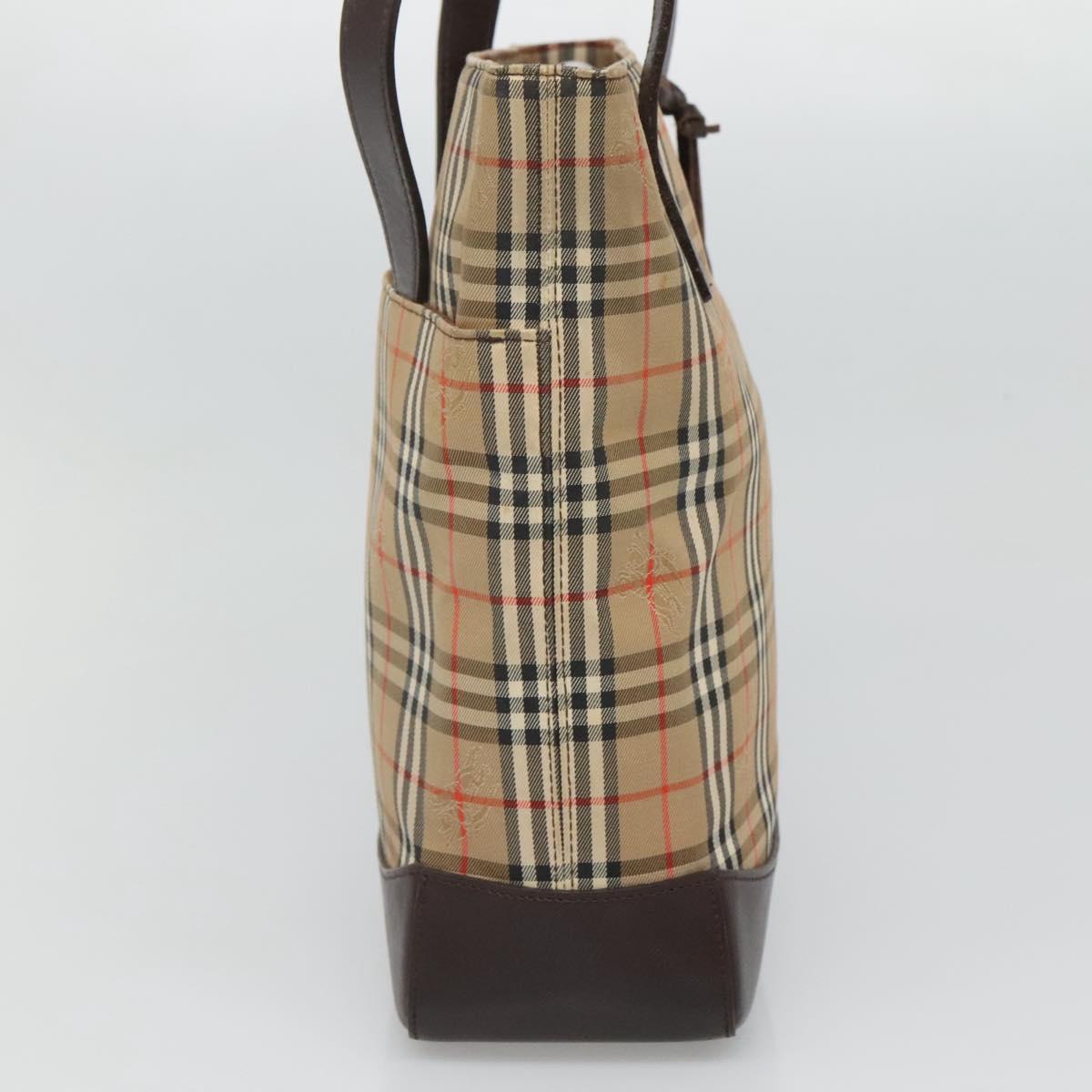 BURBERRY Nova Check Tote Bag Canvas Beige Gold Auth 121552