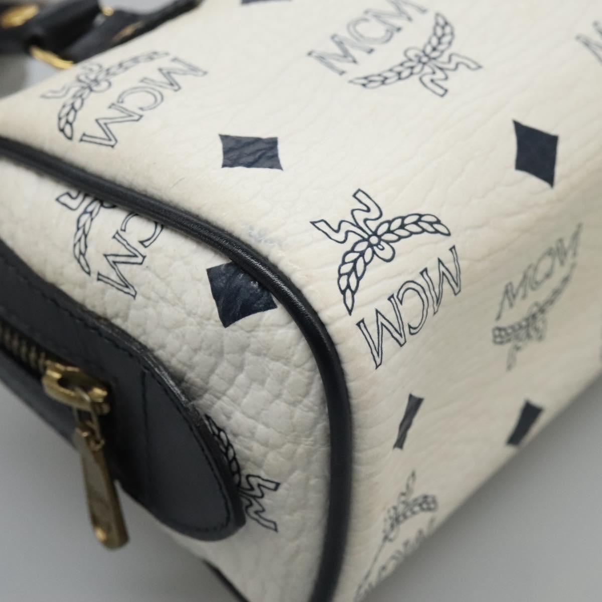 MCM Logogram Vicetos Hand Bag PVC Leather 2way White Gold Auth 121553