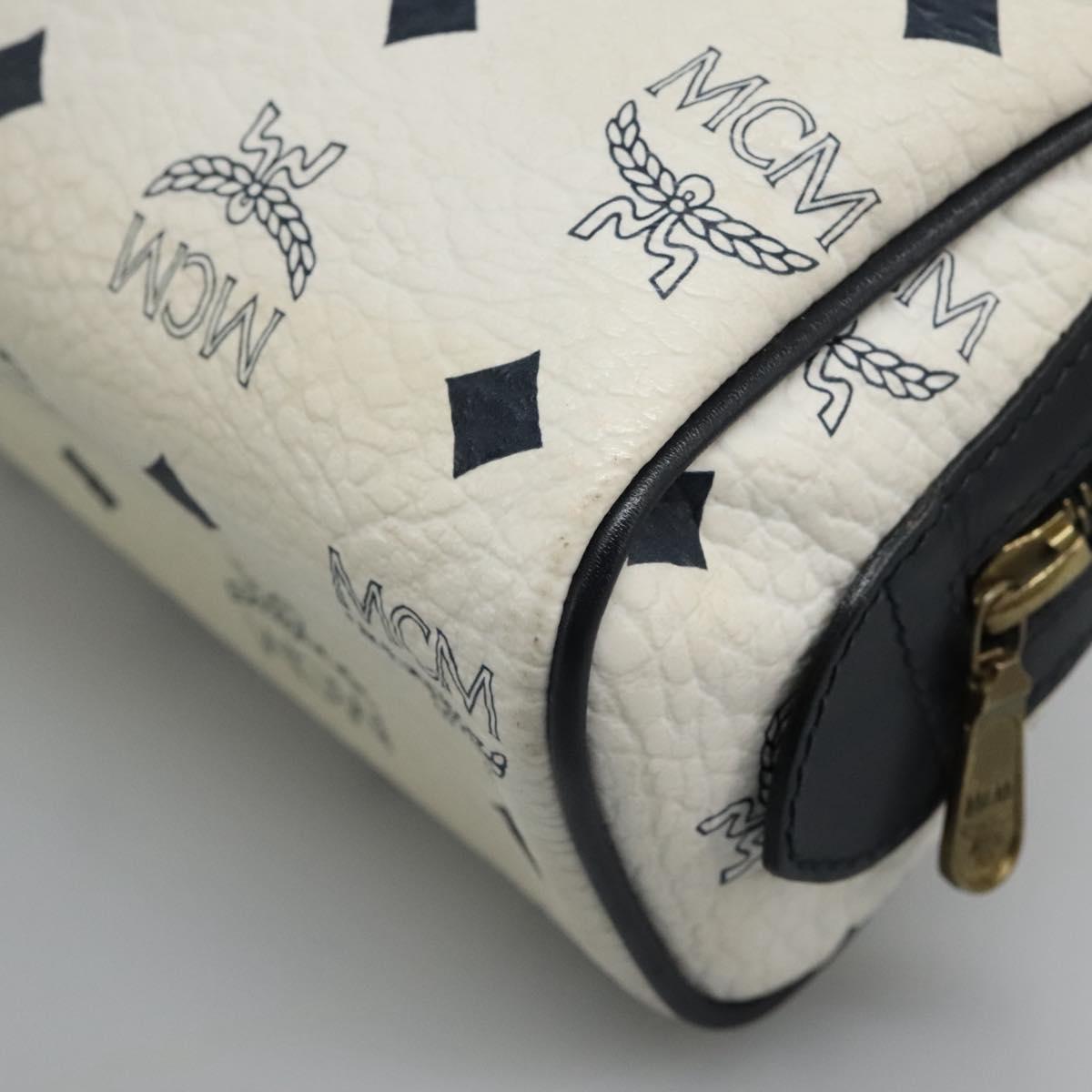 MCM Logogram Vicetos Hand Bag PVC Leather 2way White Gold Auth 121553