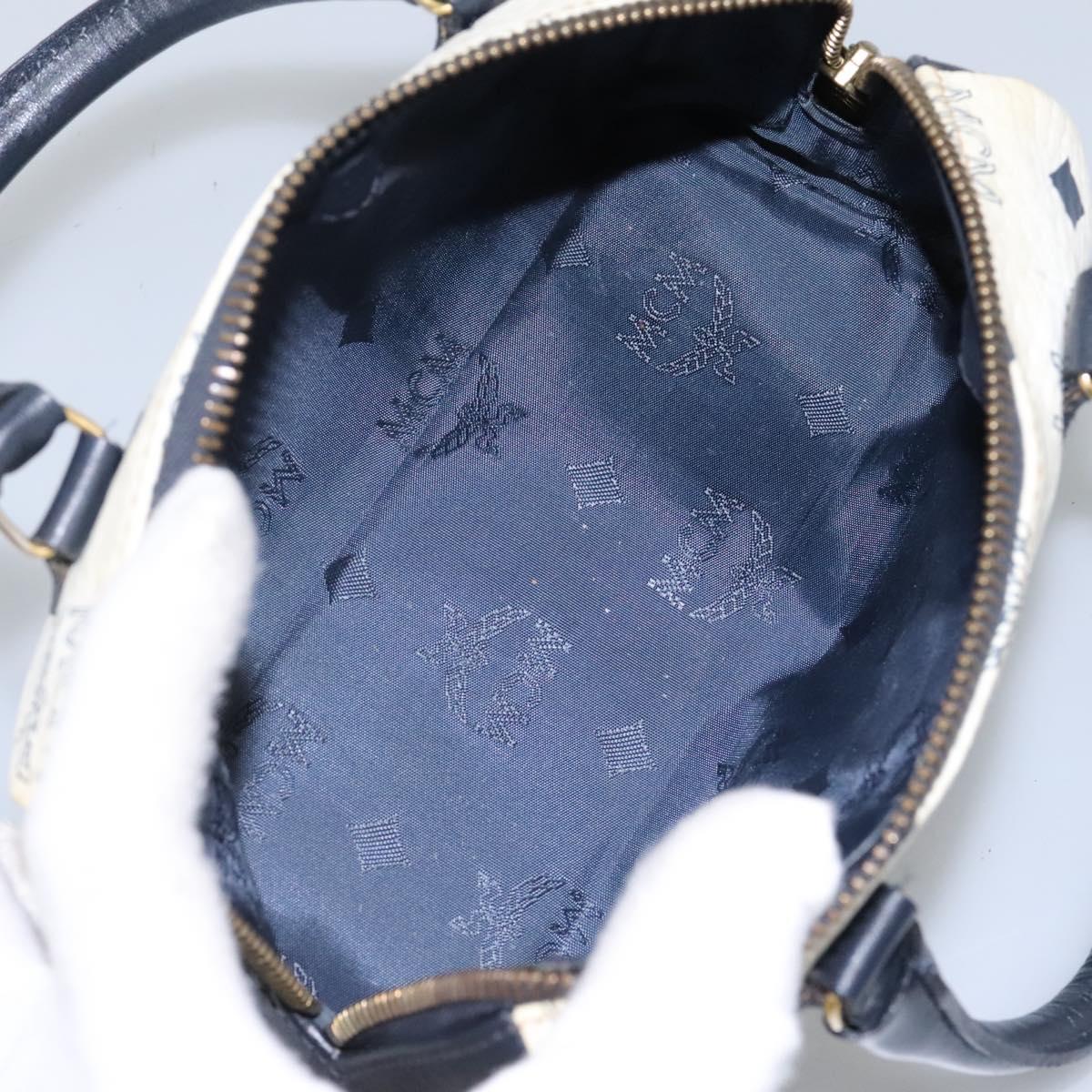 MCM Logogram Vicetos Hand Bag PVC Leather 2way White Gold Auth 121553