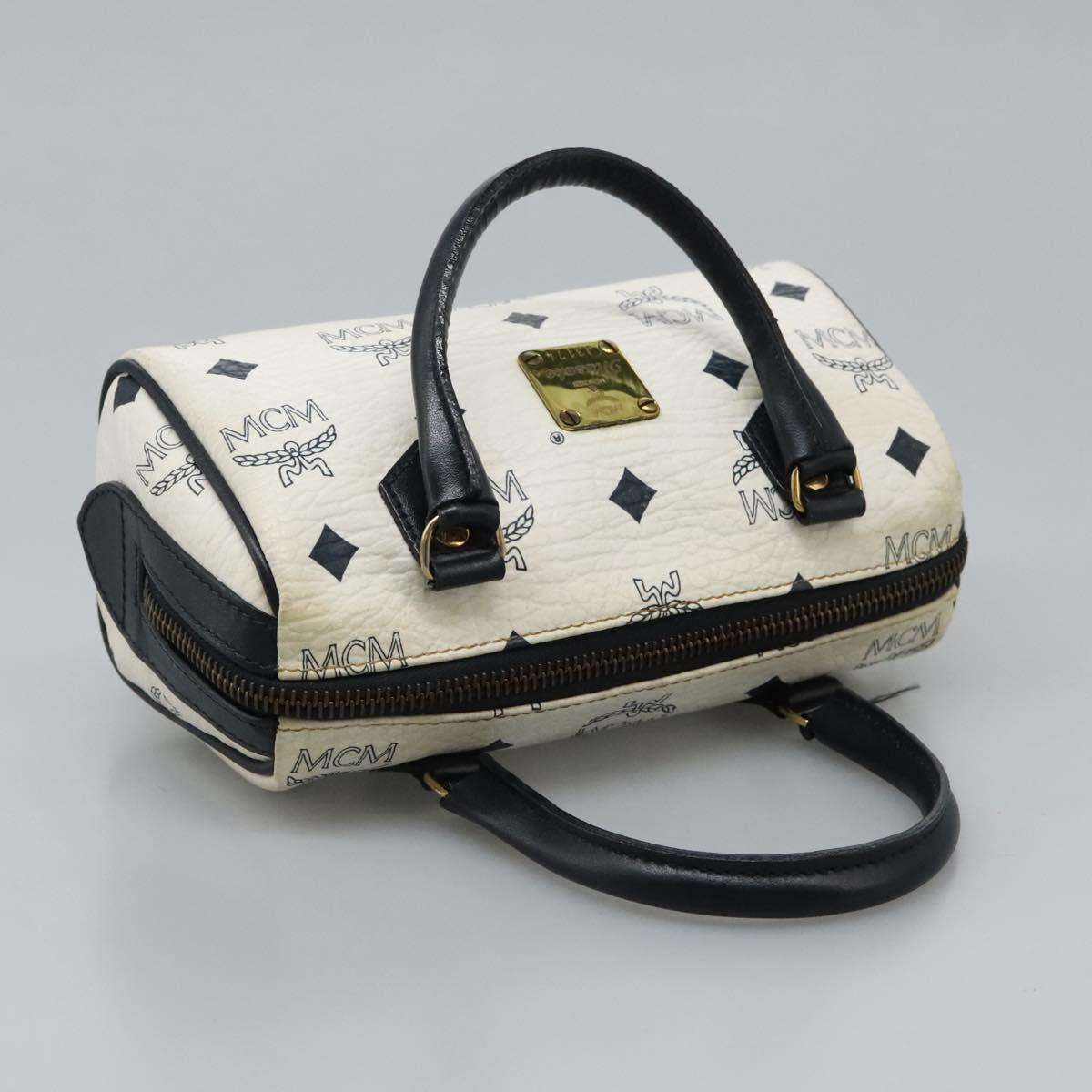 MCM Logogram Vicetos Hand Bag PVC Leather 2way White Gold Auth 121553