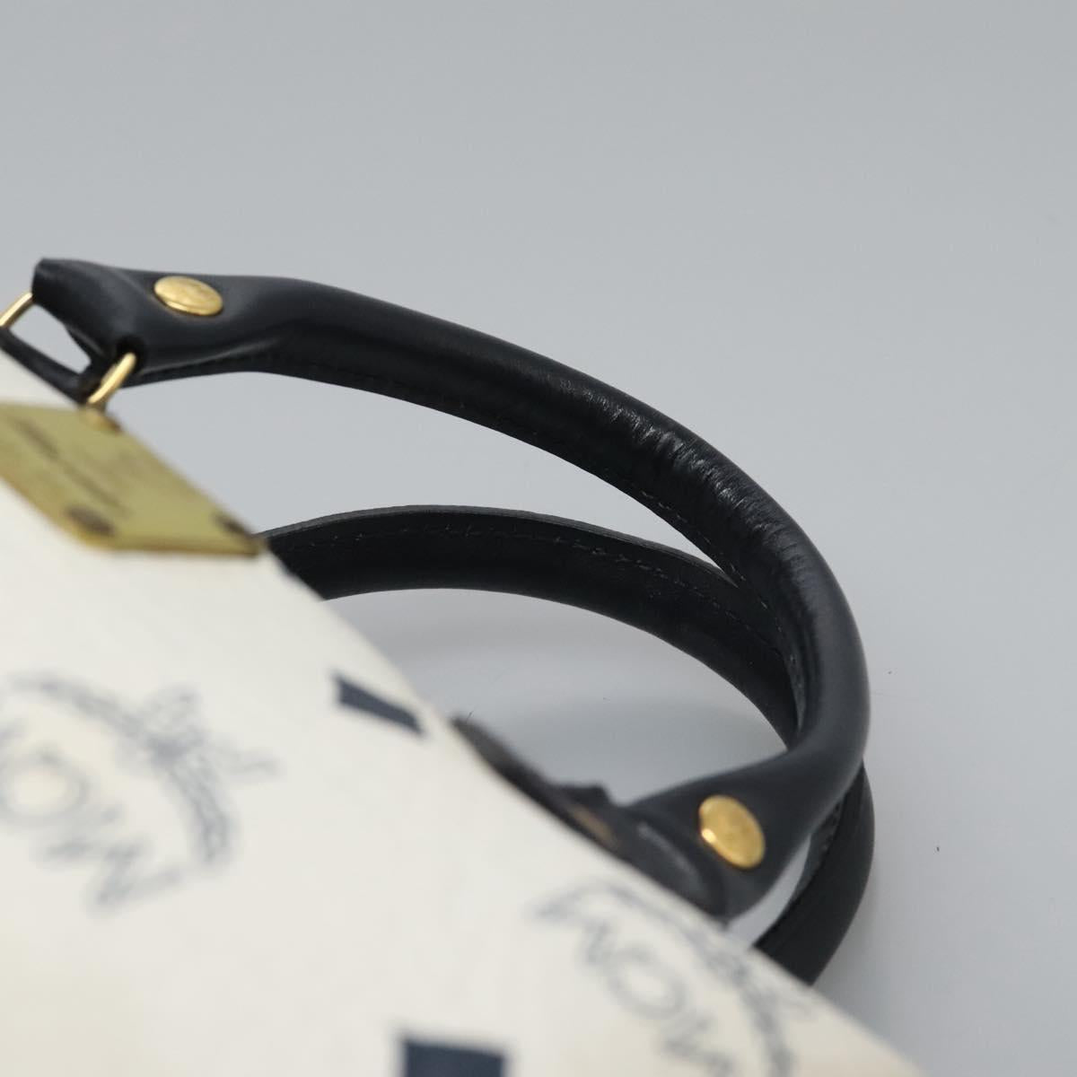 MCM Logogram Vicetos Hand Bag PVC Leather 2way White Gold Auth 121553