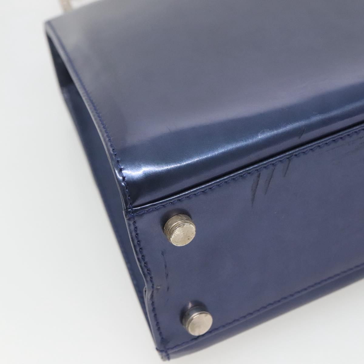 Salvatore Ferragamo Hand Bag Patent leather Blue Silver Auth 121557