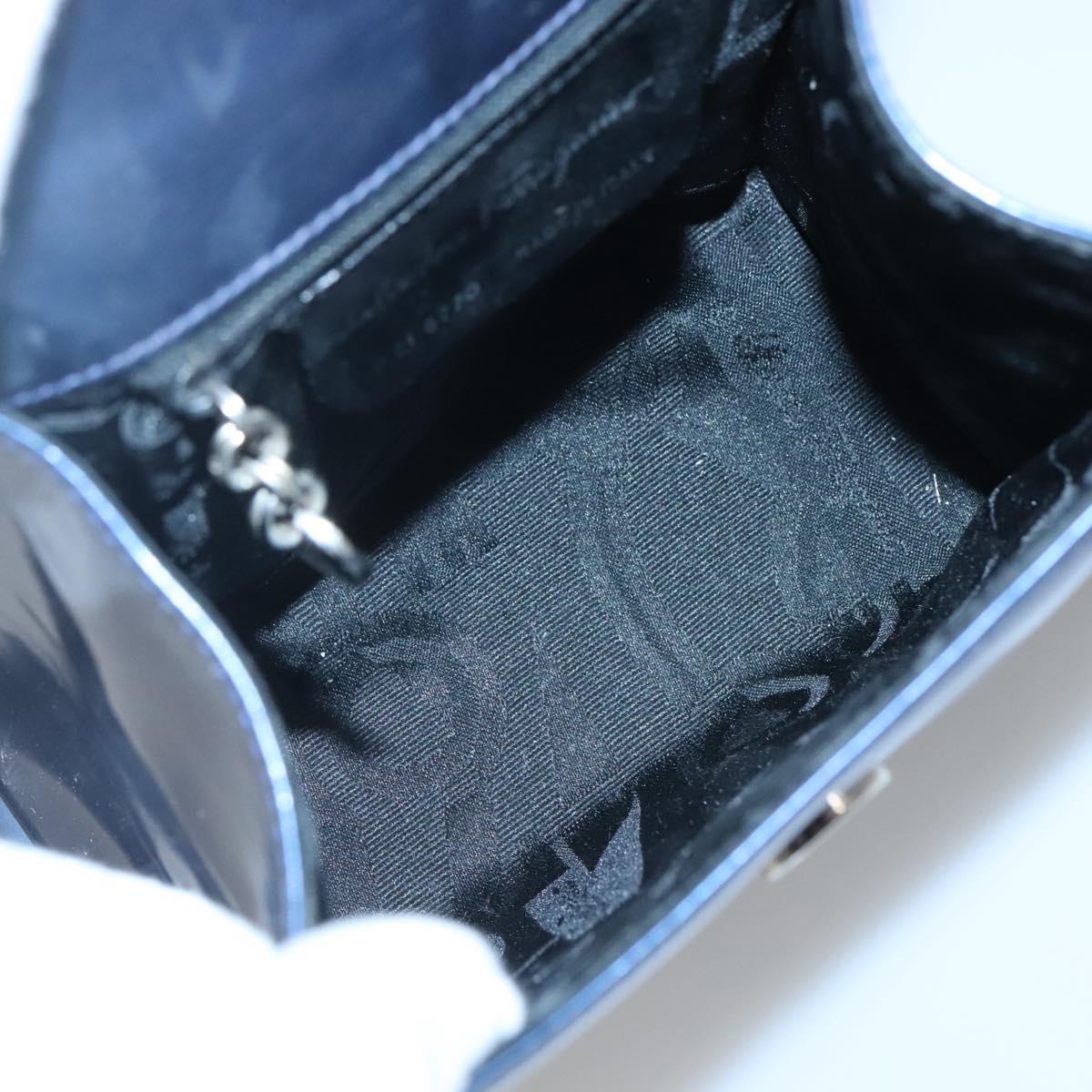 Salvatore Ferragamo Hand Bag Patent leather Blue Silver Auth 121557