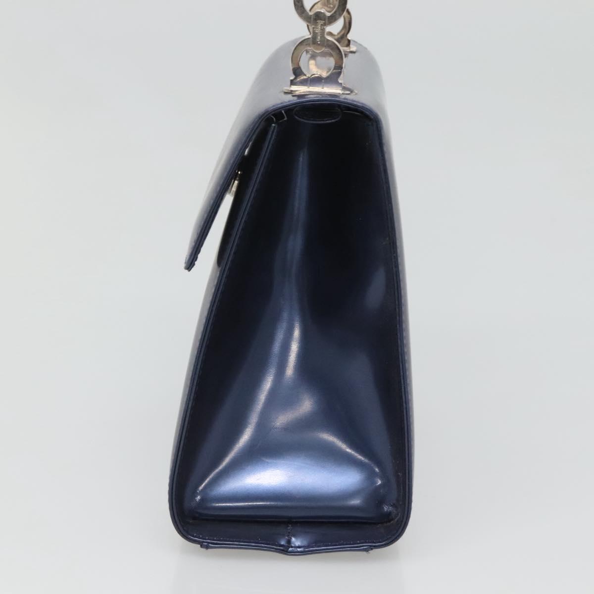 Salvatore Ferragamo Hand Bag Patent leather Blue Silver Auth 121557
