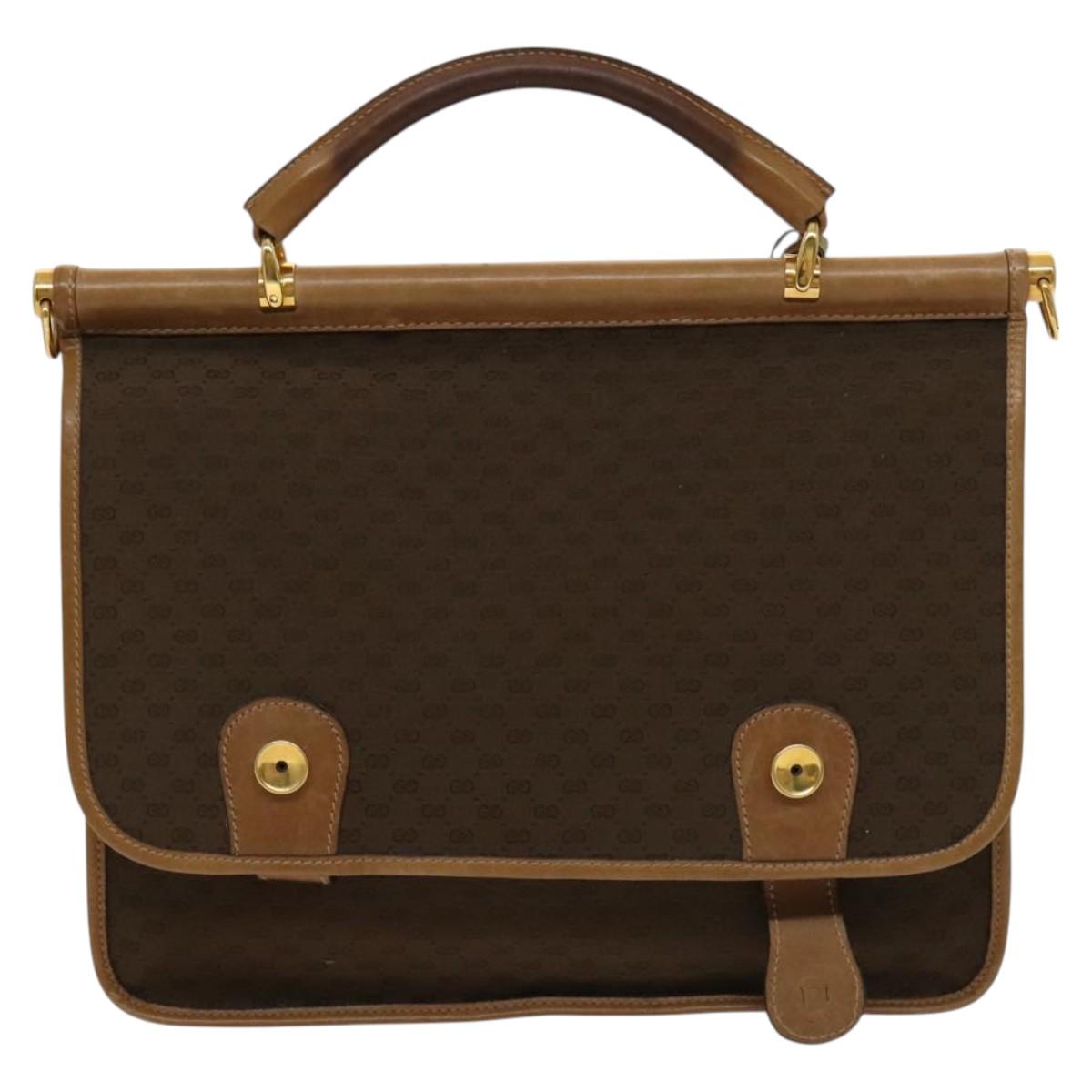 GUCCI Micro GG Canvas Hand Bag 2way Brown Gold Auth 121561