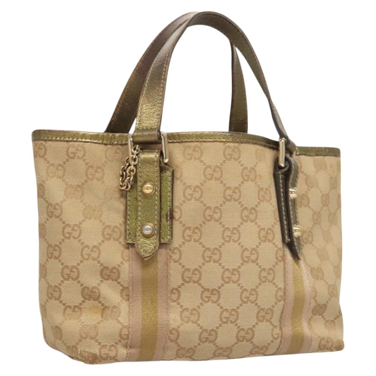 GUCCI GG Canvas Hand Bag Beige Gold 139261 Auth 121563