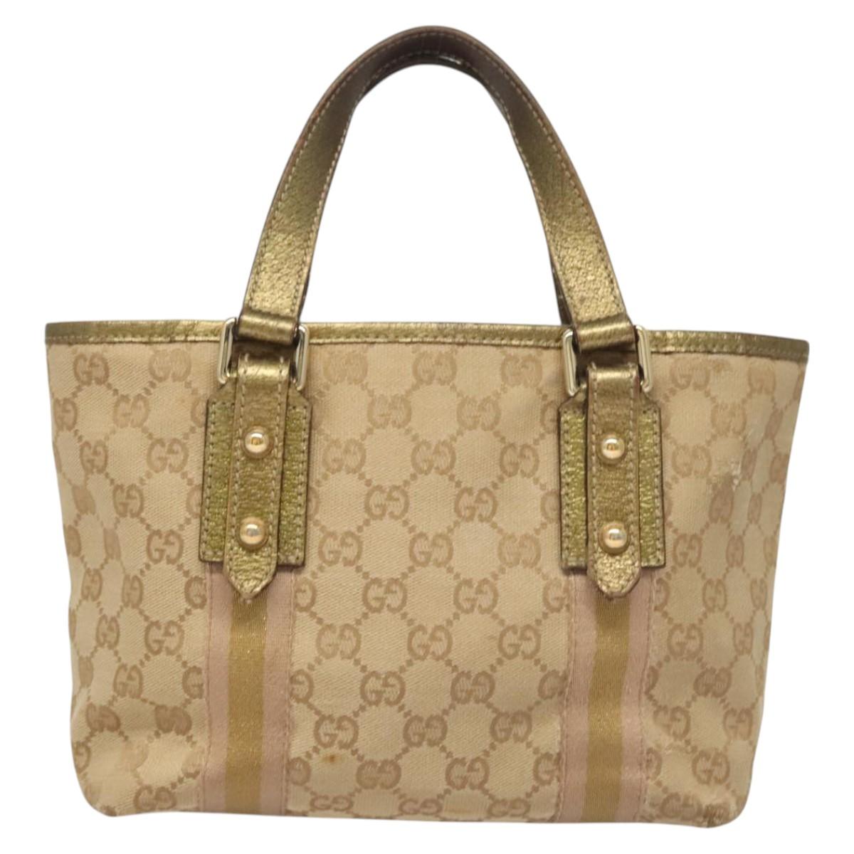 GUCCI GG Canvas Hand Bag Beige Gold 139261 Auth 121563