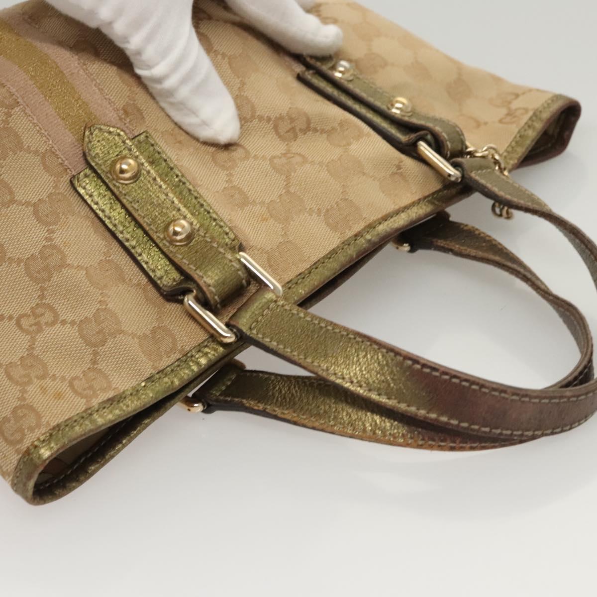 GUCCI GG Canvas Hand Bag Beige Gold 139261 Auth 121563