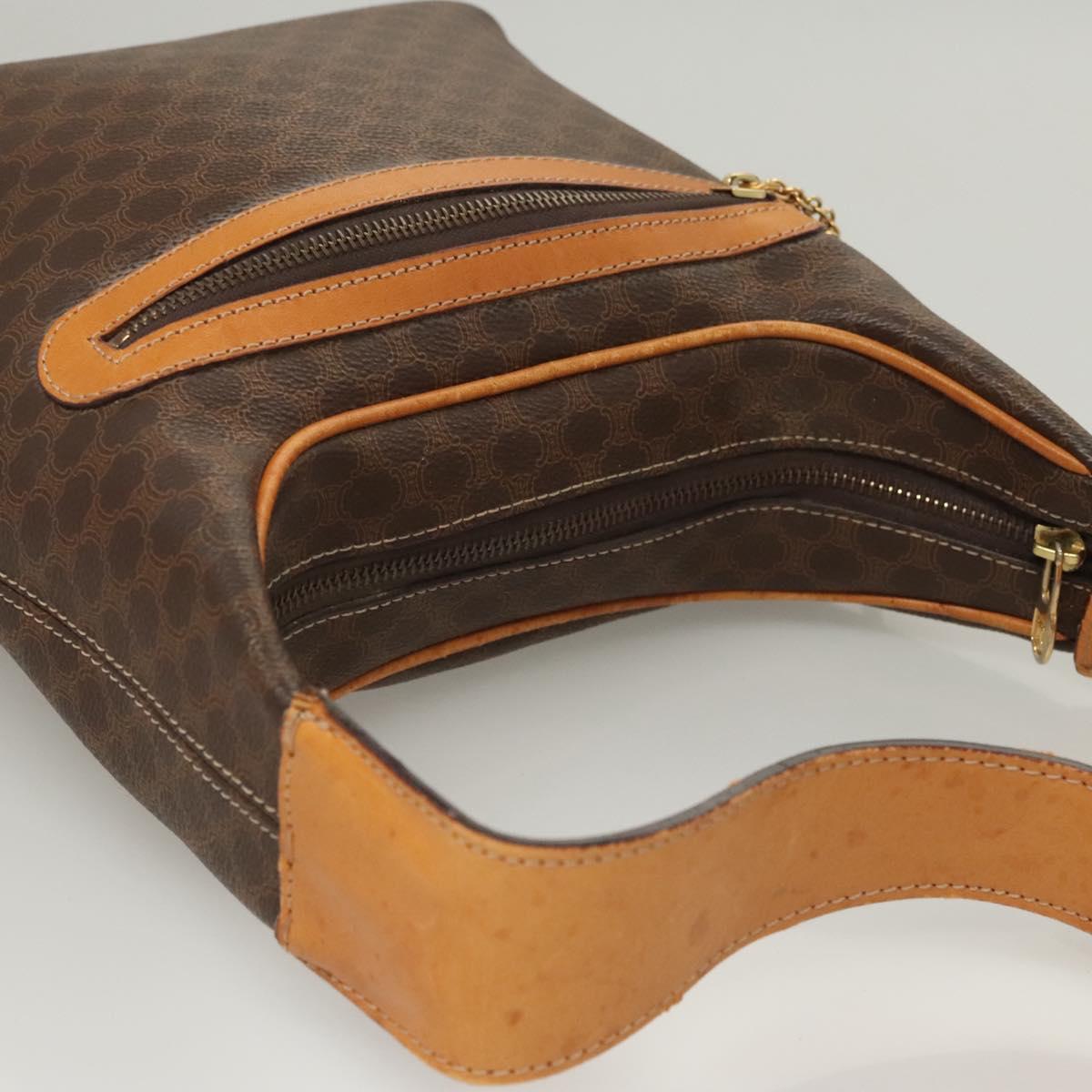 CELINE Macadam Canvas Shoulder Bag PVC Leather Brown Gold Auth 121564