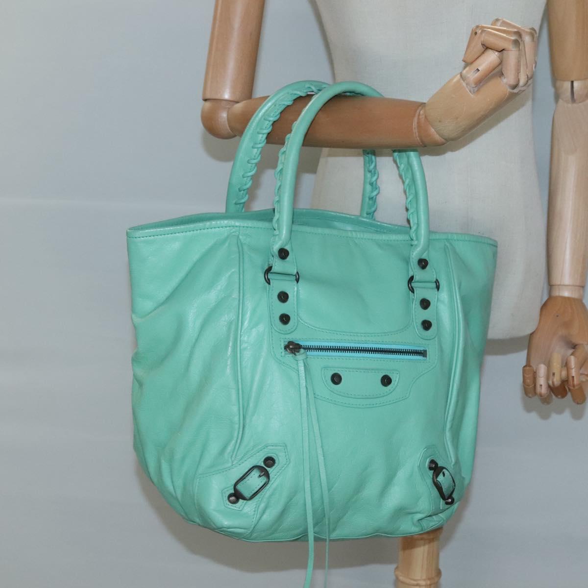 BALENCIAGA The Sunday Hand Bag Leather Peppermint 228755 Auth 121585