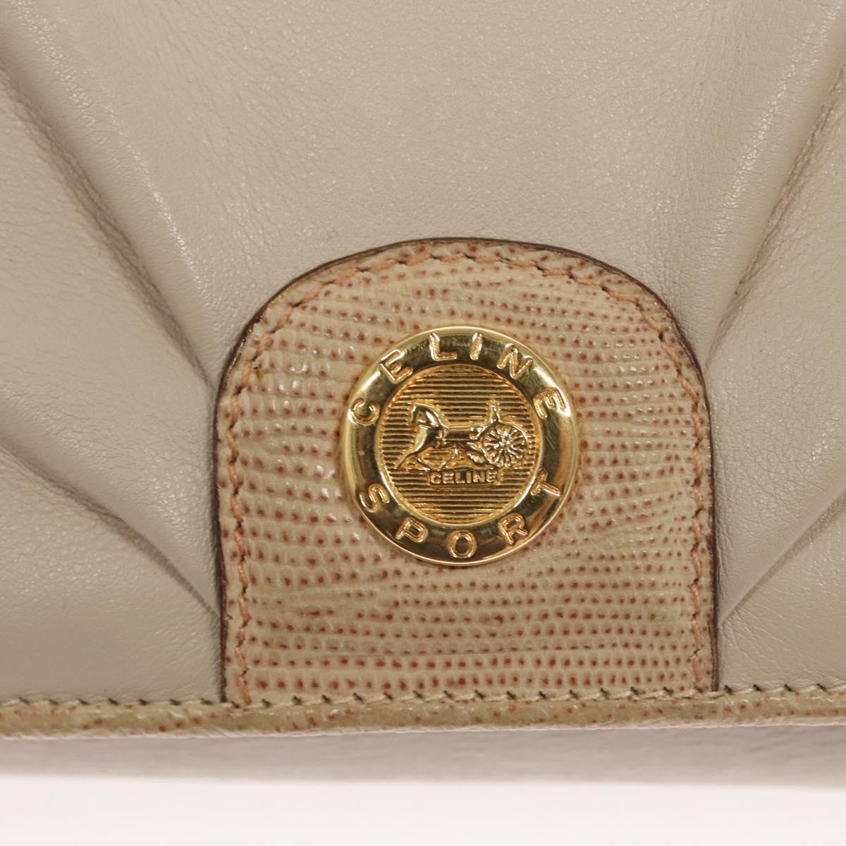 CELINE Shoulder Bag Leather Beige Gold Auth 121591