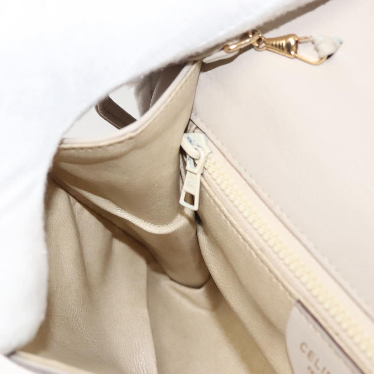 CELINE Shoulder Bag Leather Beige Gold Auth 121591