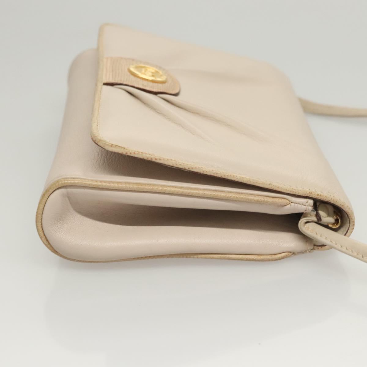 CELINE Shoulder Bag Leather Beige Gold Auth 121591