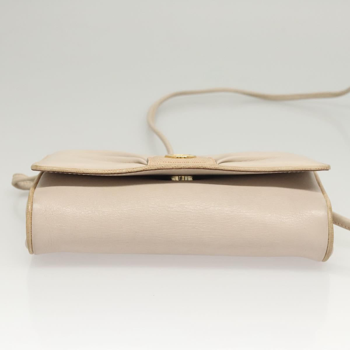 CELINE Shoulder Bag Leather Beige Gold Auth 121591
