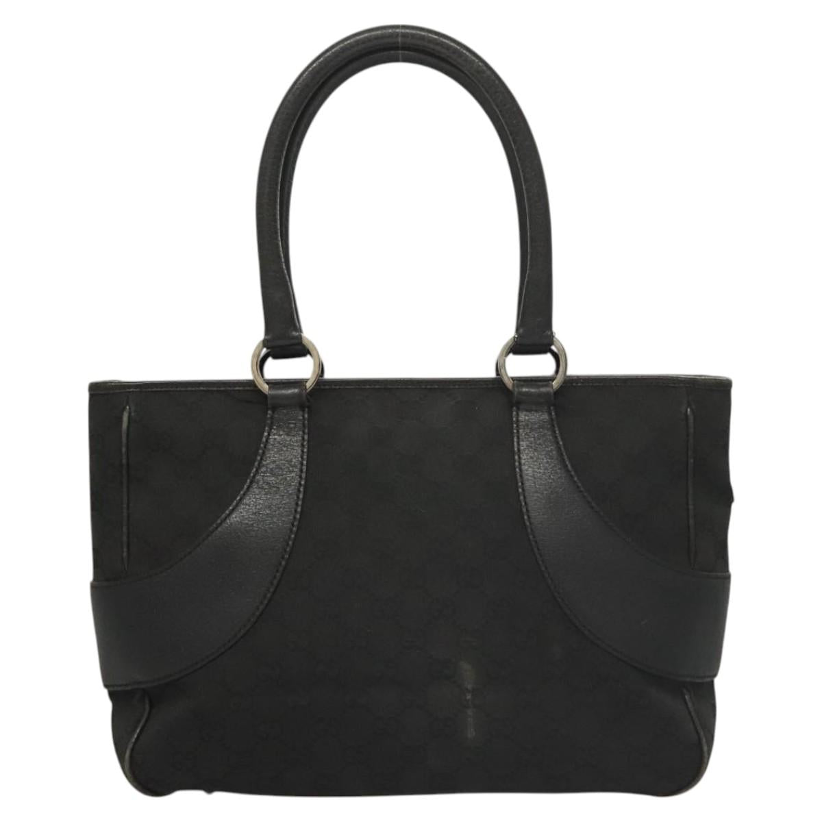 GUCCI GG Canvas Tote Bag Black Silver 113011 Auth 121593