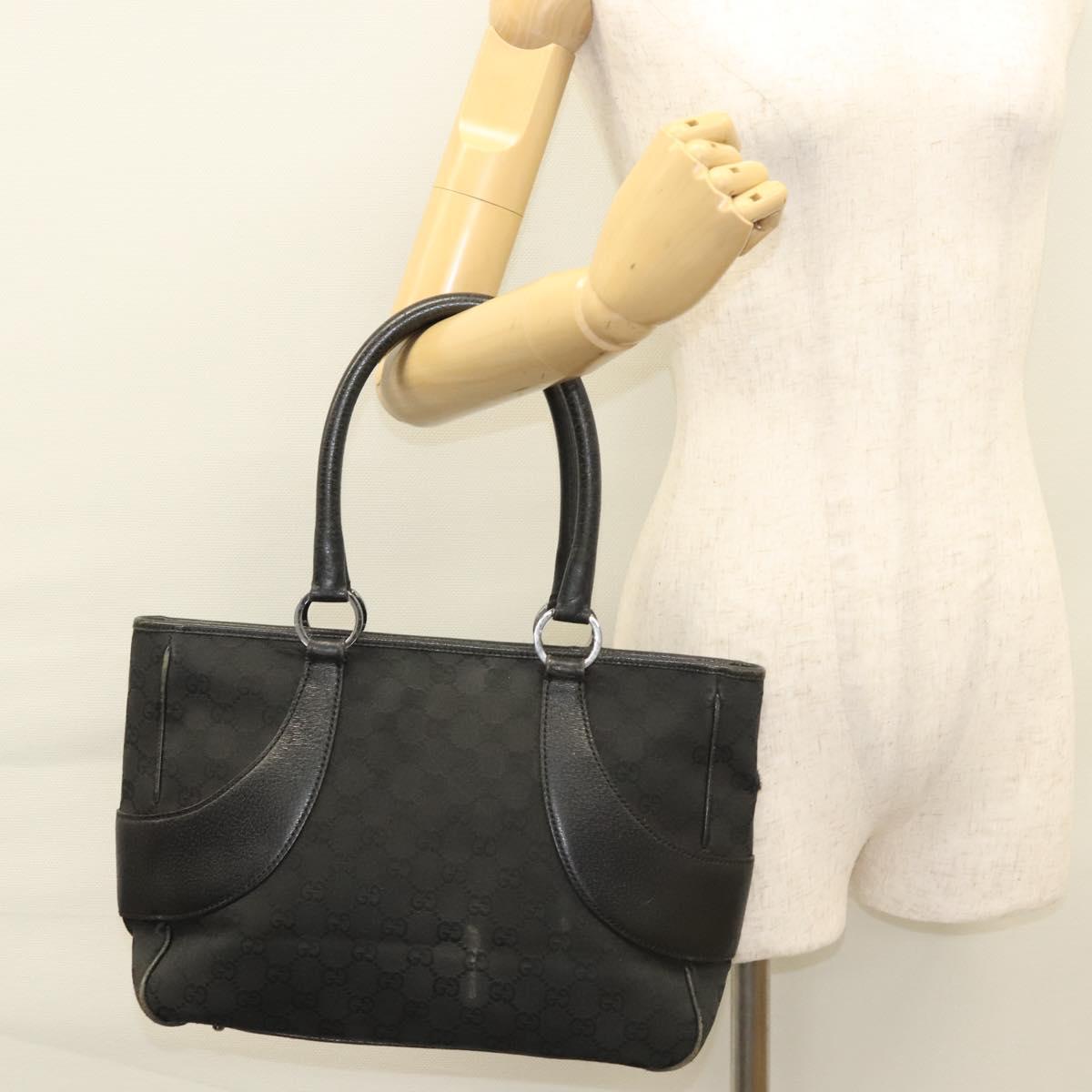 GUCCI GG Canvas Tote Bag Black Silver 113011 Auth 121593