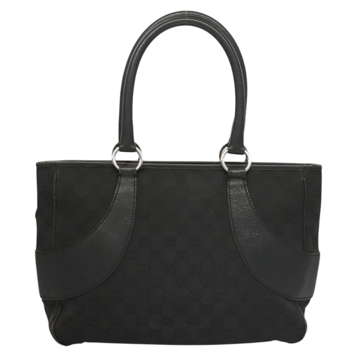 GUCCI GG Canvas Tote Bag Black Silver 113011 Auth 121593