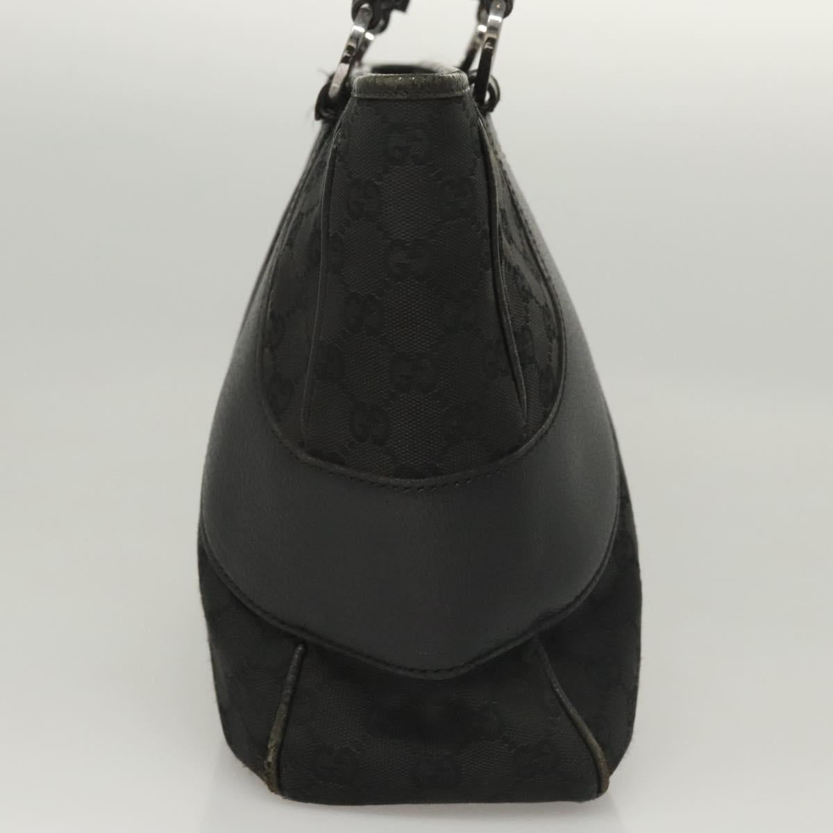 GUCCI GG Canvas Tote Bag Black Silver 113011 Auth 121593