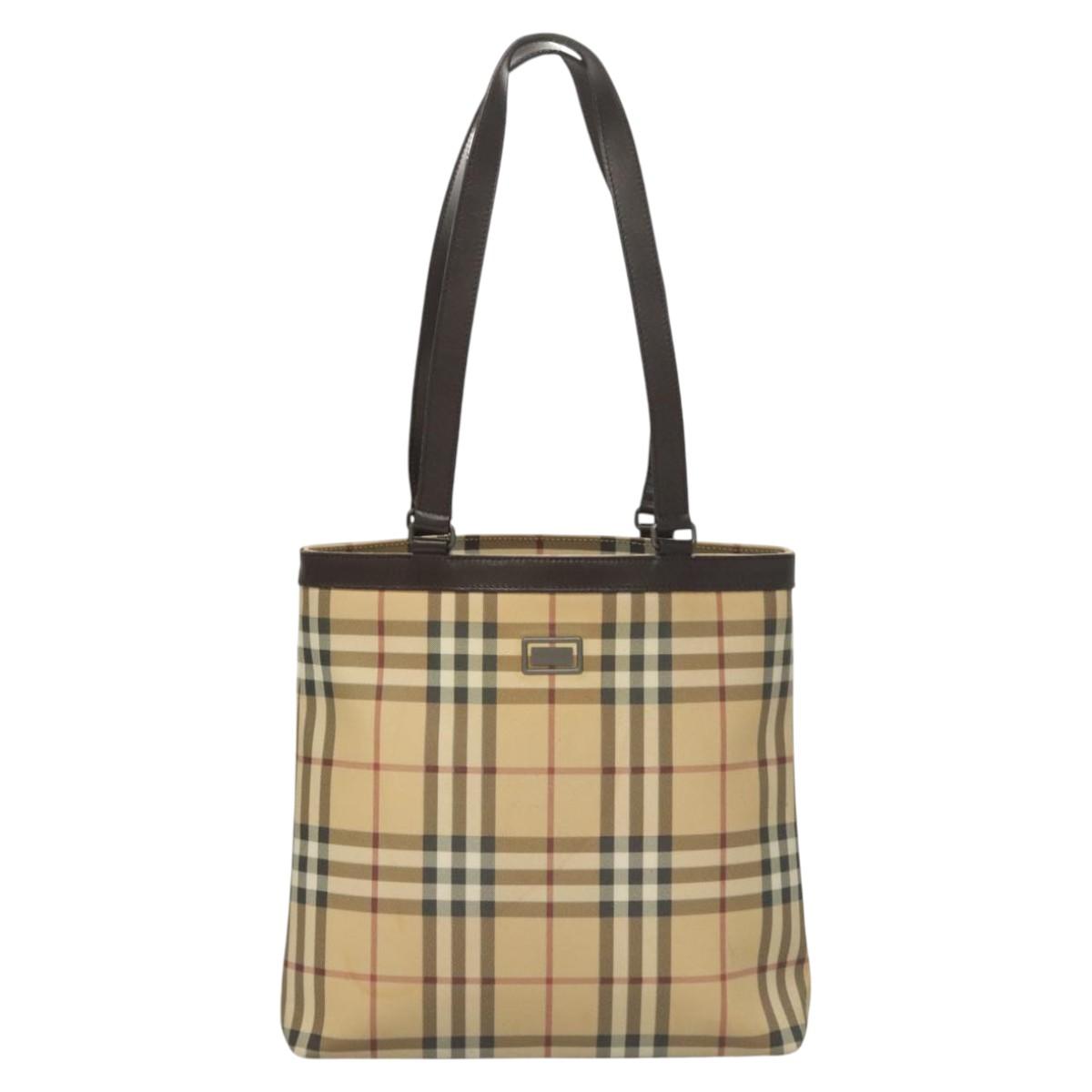 BURBERRY Nova Check Tote Bag PVC Beige Auth 121605