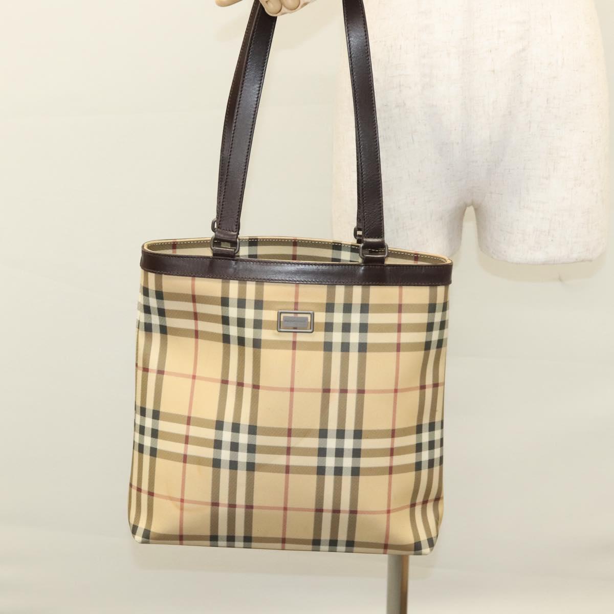 BURBERRY Nova Check Tote Bag PVC Beige Auth 121605