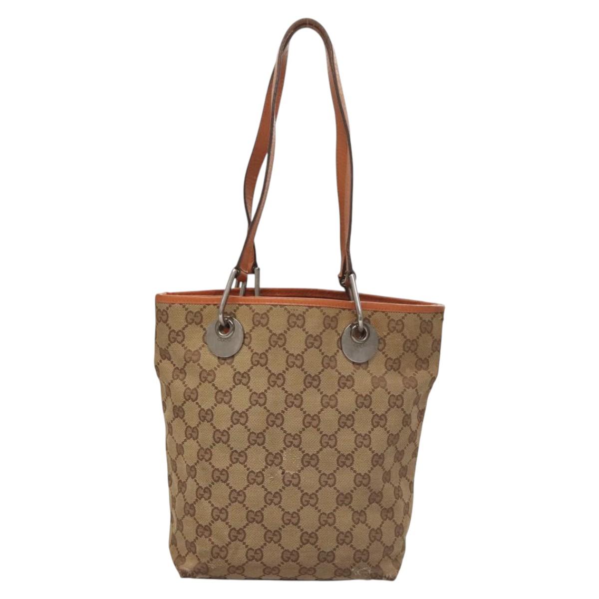 GUCCI GG Canvas Tote Bag Beige Silver 120840 Auth 121608