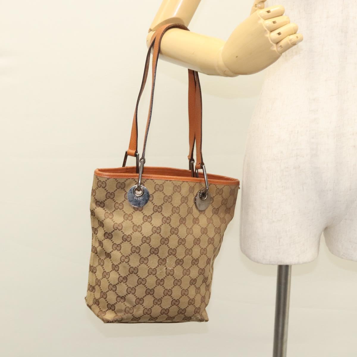 GUCCI GG Canvas Tote Bag Beige Silver 120840 Auth 121608