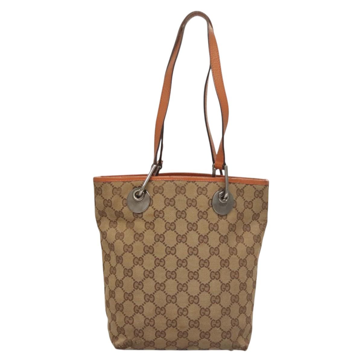 GUCCI GG Canvas Tote Bag Beige Silver 120840 Auth 121608