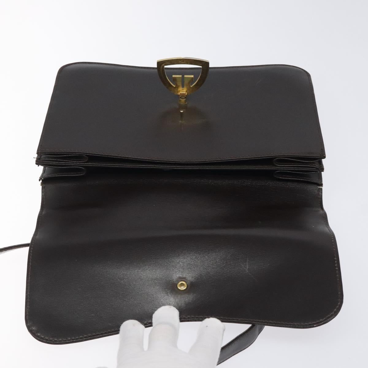 GUCCI Shoulder Bag Leather Brown Gold Auth 121613