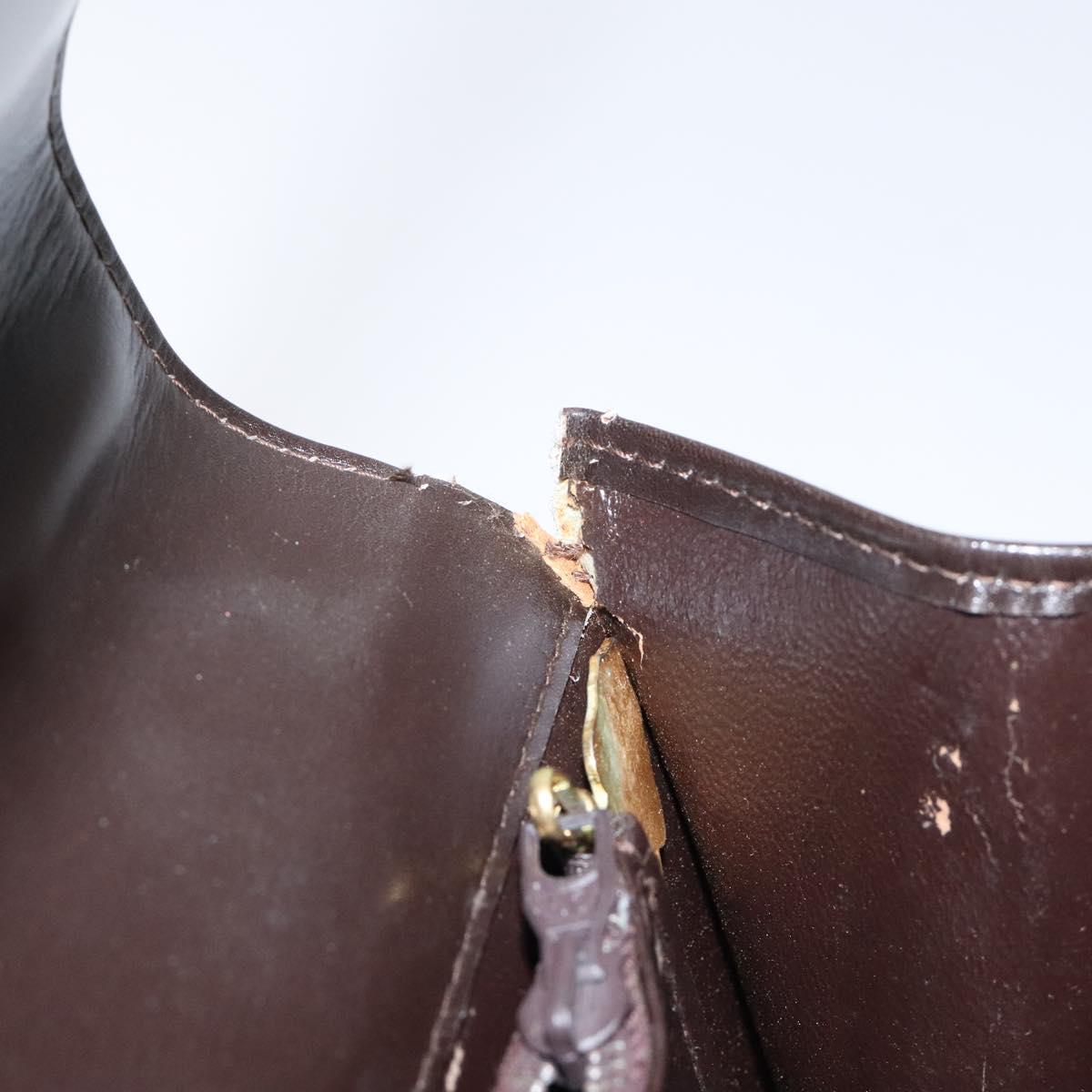 GUCCI Shoulder Bag Leather Brown Gold Auth 121613