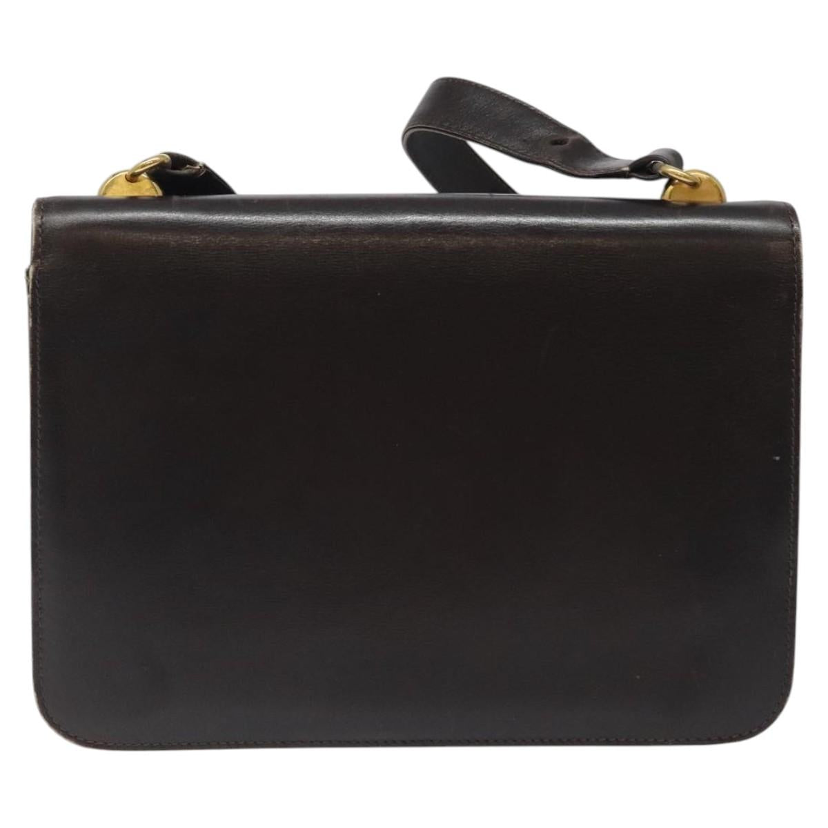 GUCCI Shoulder Bag Leather Brown Gold Auth 121613
