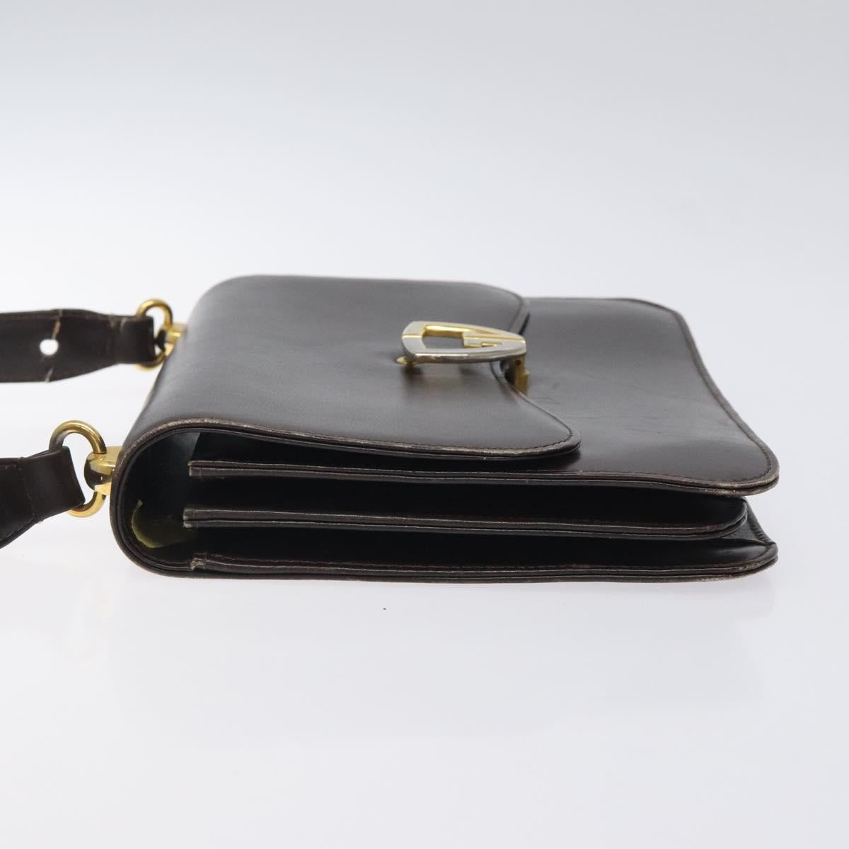GUCCI Shoulder Bag Leather Brown Gold Auth 121613