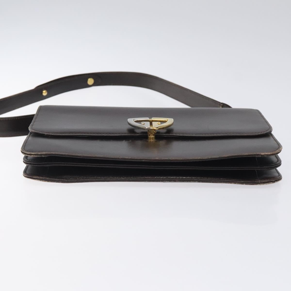 GUCCI Shoulder Bag Leather Brown Gold Auth 121613