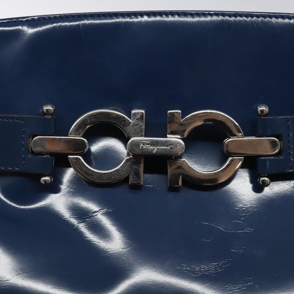 Salvatore Ferragamo Shoulder Bag Patent leather Blue Silver Auth 121614