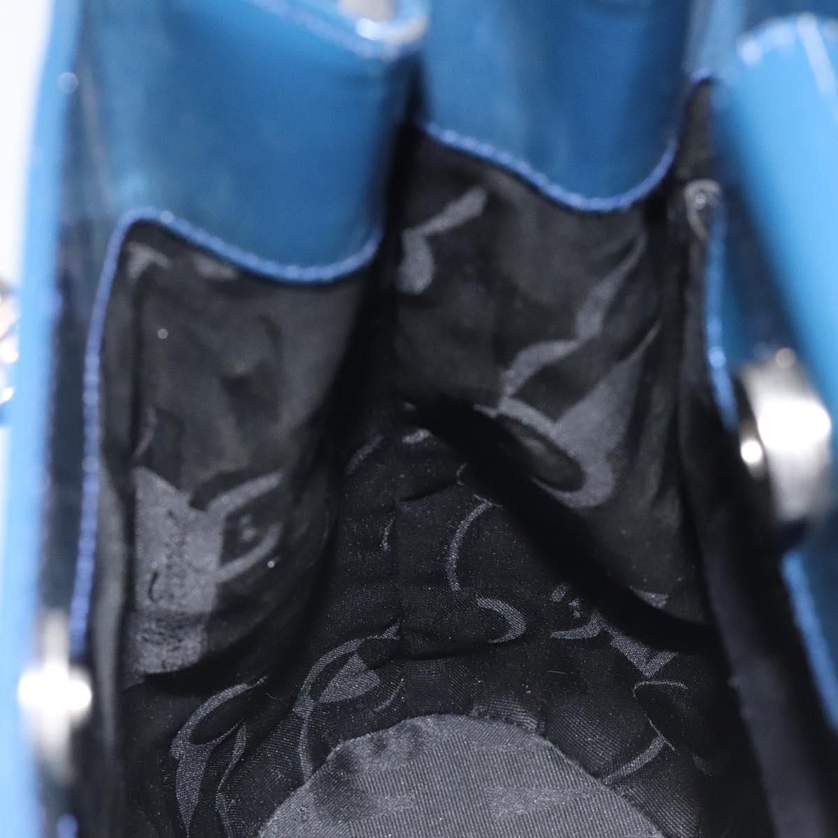 Salvatore Ferragamo Shoulder Bag Patent leather Blue Silver Auth 121614