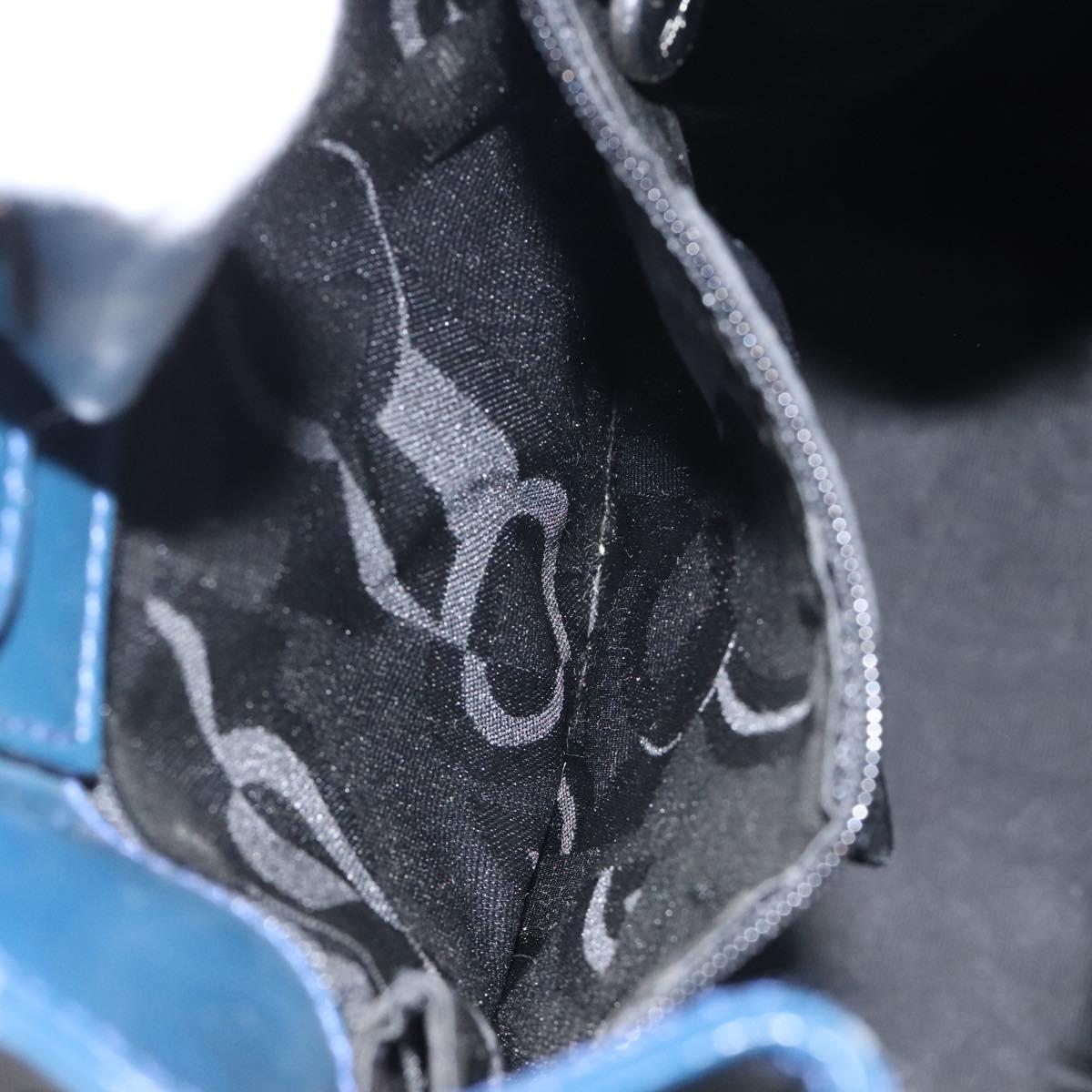 Salvatore Ferragamo Shoulder Bag Patent leather Blue Silver Auth 121614