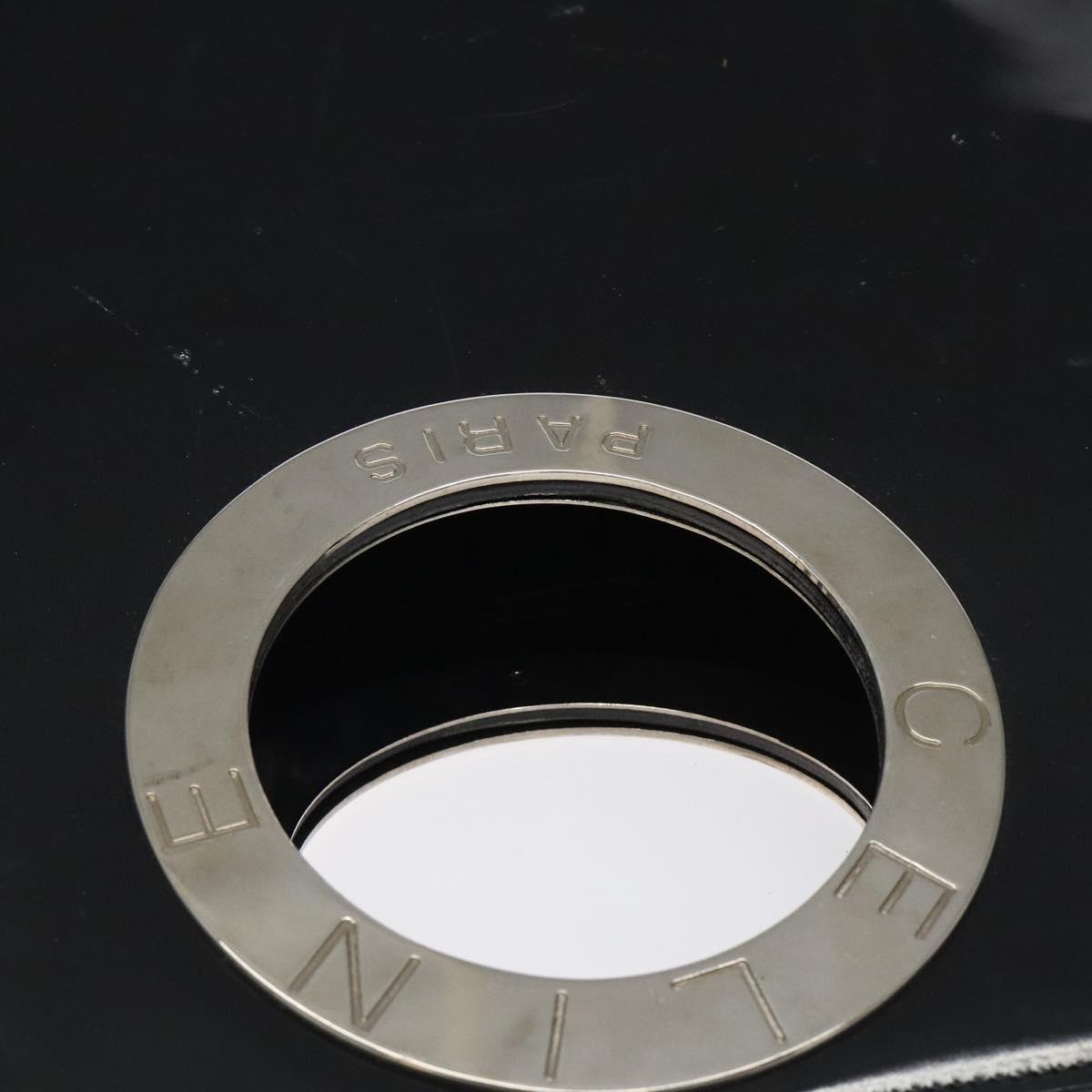 CELINE Hand Bag Enamel Black Silver Auth 121615