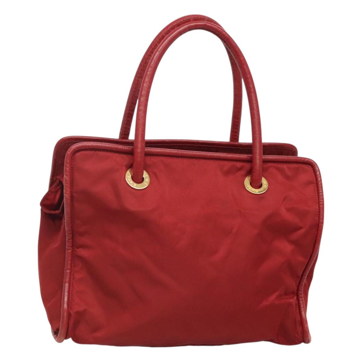 CELINE Hand Bag Nylon Red Gold Auth 121616