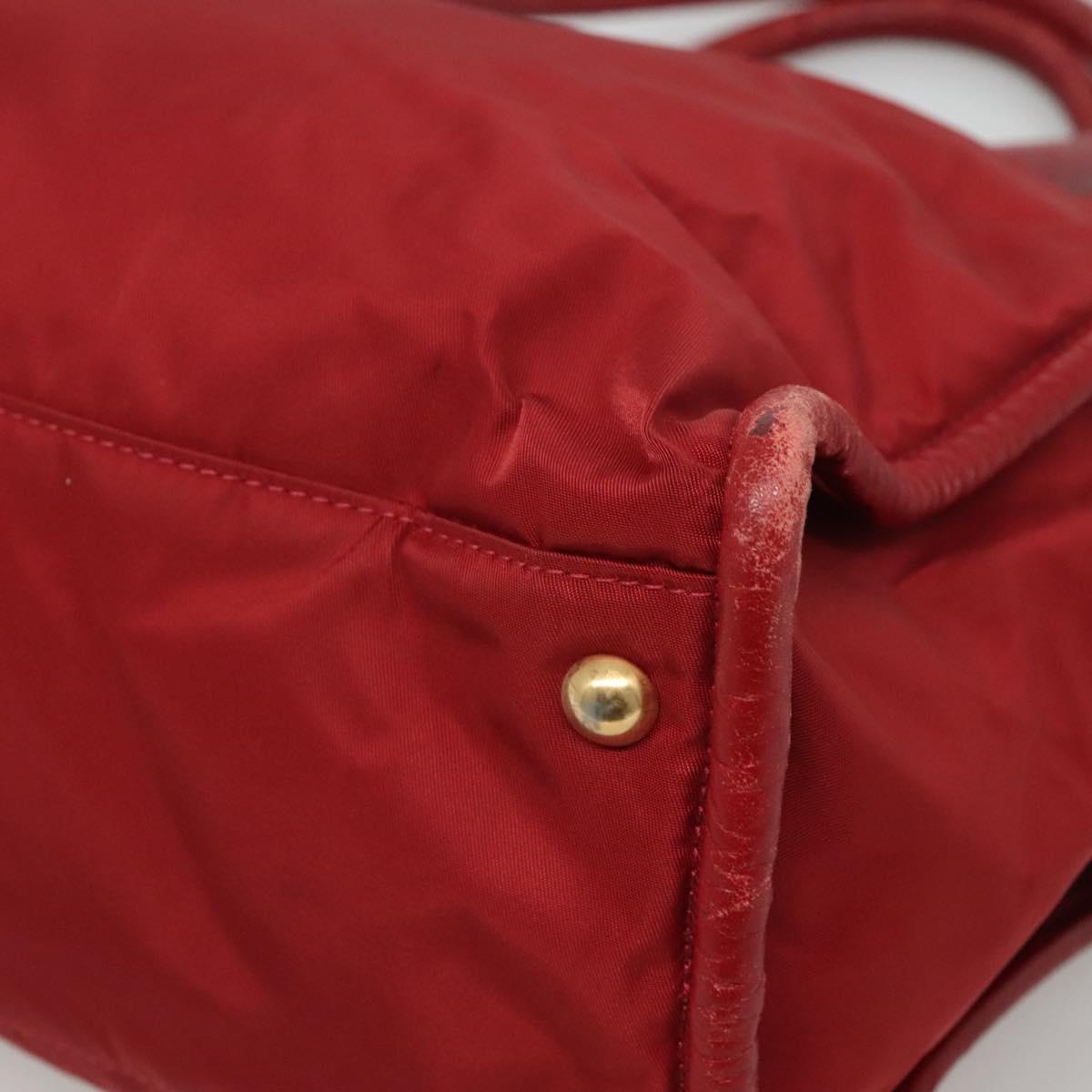 CELINE Hand Bag Nylon Red Gold Auth 121616