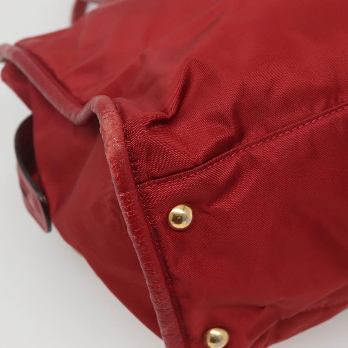 CELINE Hand Bag Nylon Red Gold Auth 121616